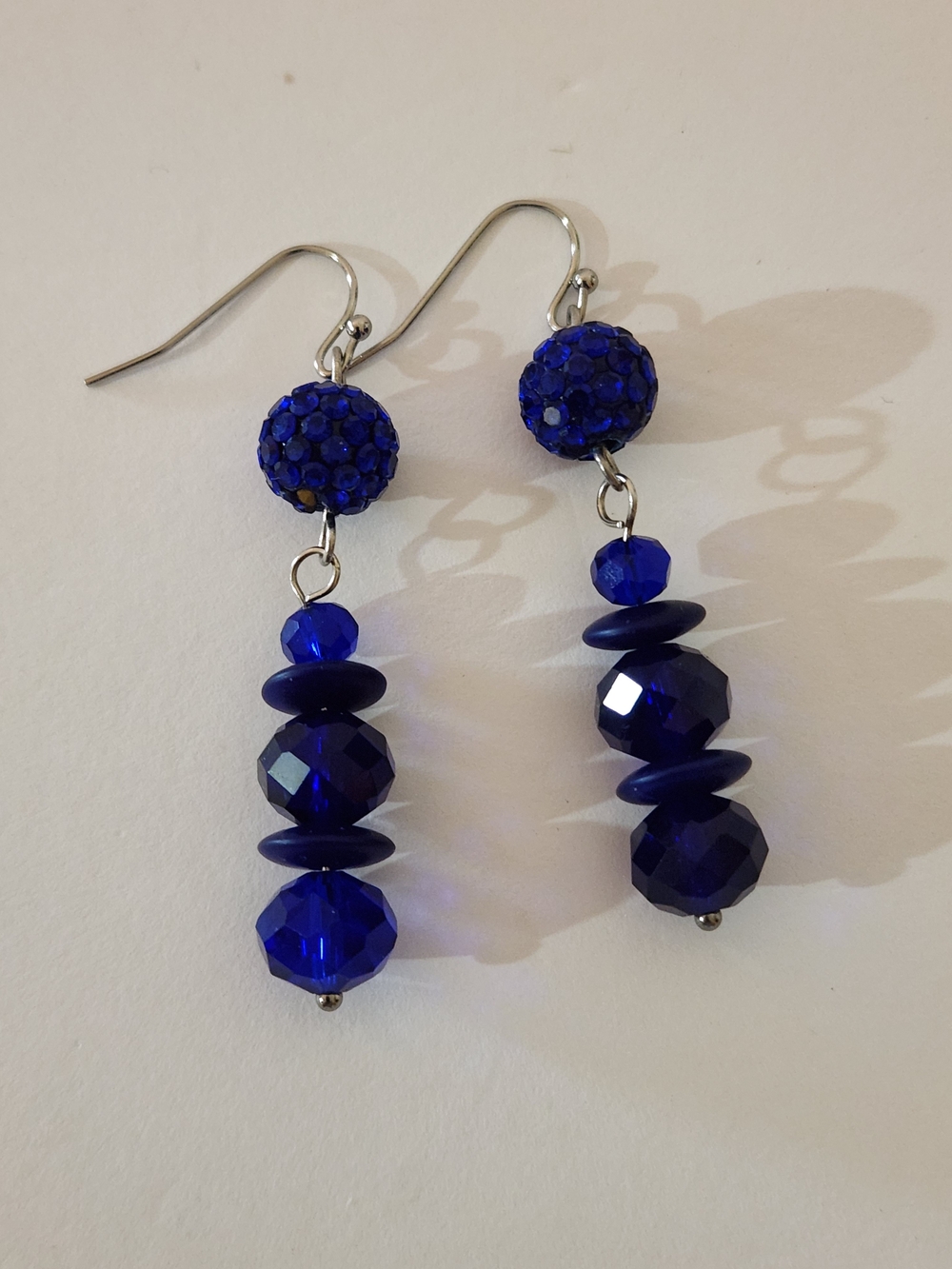 Hand Crafted Royal Blue Faceted Bead Dangle Earrings